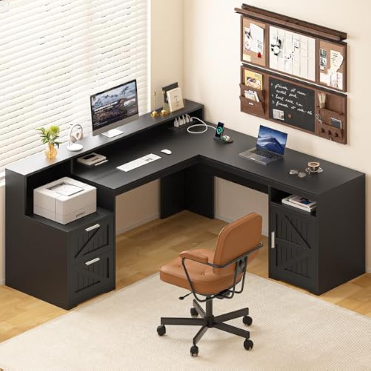 Commercial Printer - 63 Inch L-Shaped Modern Desk with