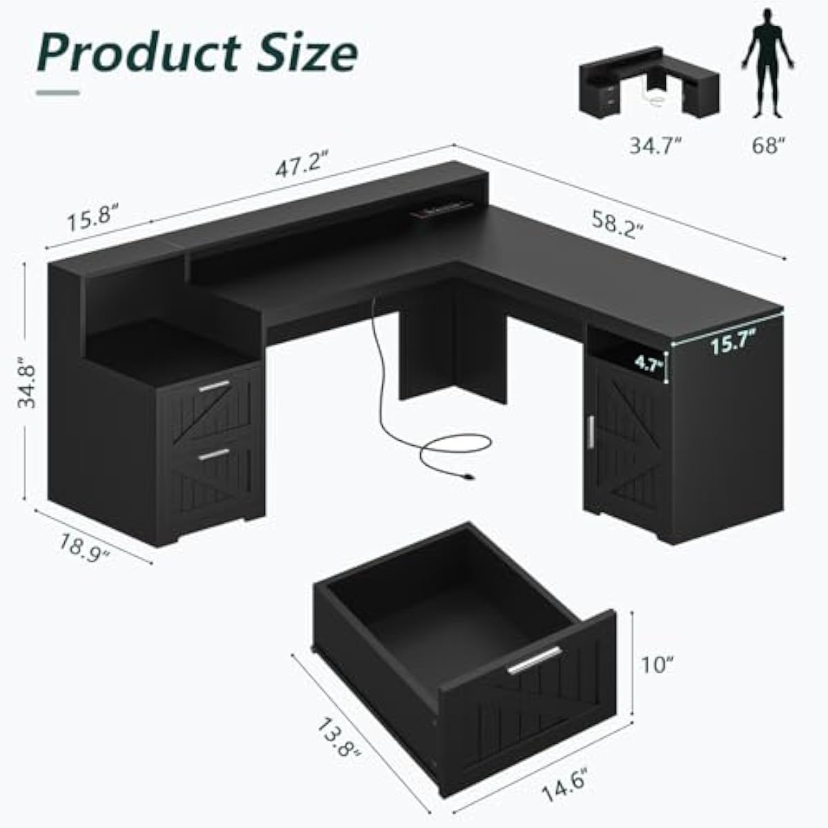 63 Inch L-Shaped Modern Desk w - Commercial Printer 评论和价格
